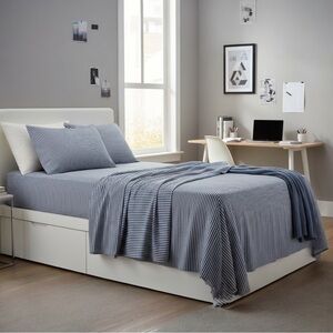 Pottery Barn Navy Stripe Organic Cotton 3 Piece XL Twin Sheets Pillowcase Set